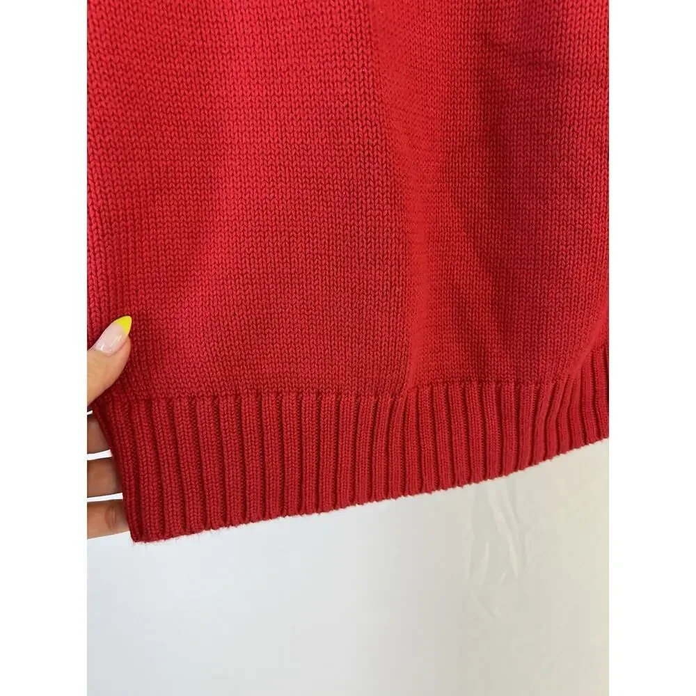 Lands' End Mens‎ Red 100% Cotton Crew Neck Heavyweight Drifter Sweater L Preppy